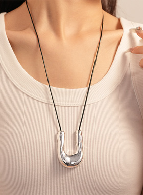 欧美简约时尚U型抽拉式项链长款冷淡风毛衣链跨境高级感项饰批发