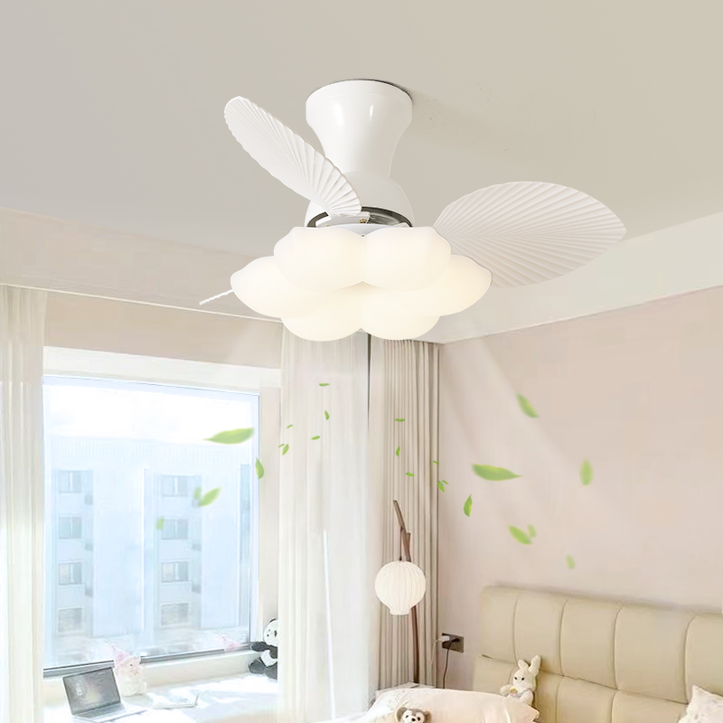 NRKXO超美奶白扇叶花朵吊扇灯