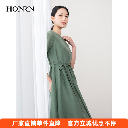 HONRN极简系带收腰显瘦连衣裙