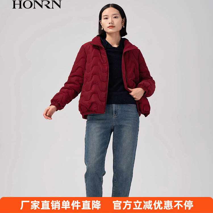 HONRN/红人短款防风保暖立领白鸭绒羽绒服外套女冬季HG55YR362