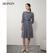收腰显瘦连衣裙女春秋款 HONRN 红人气质桑蚕丝真丝修身 HH11OL063