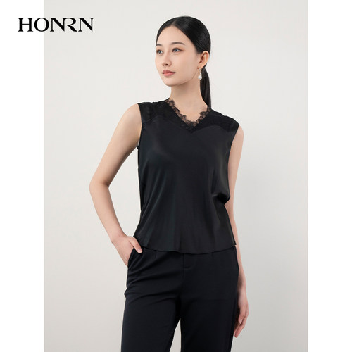 HONRN轻熟优雅蕾丝V领女背心