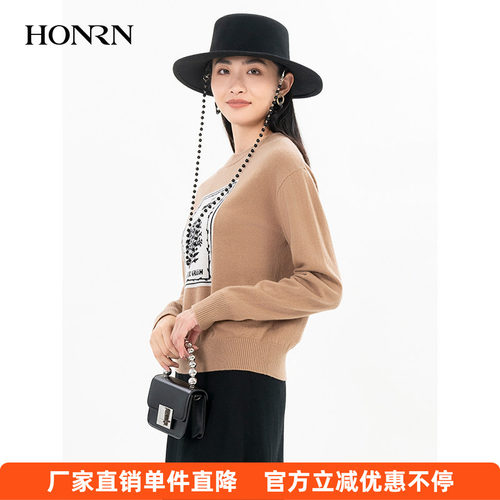 HONRN/红人羊毛圆领针织衫上衣