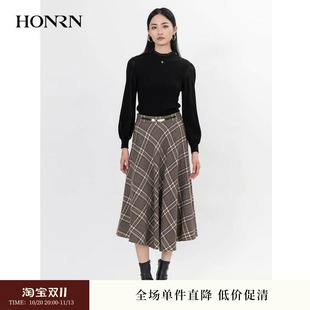 HONRN/红人格子格纹长裙子显瘦羊毛呢a字半身裙女秋冬款HH55OQ715