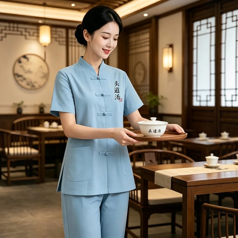 定做养生馆头疗按摩技师服纯棉唐装工作服中医小儿推拿理疗师套装
