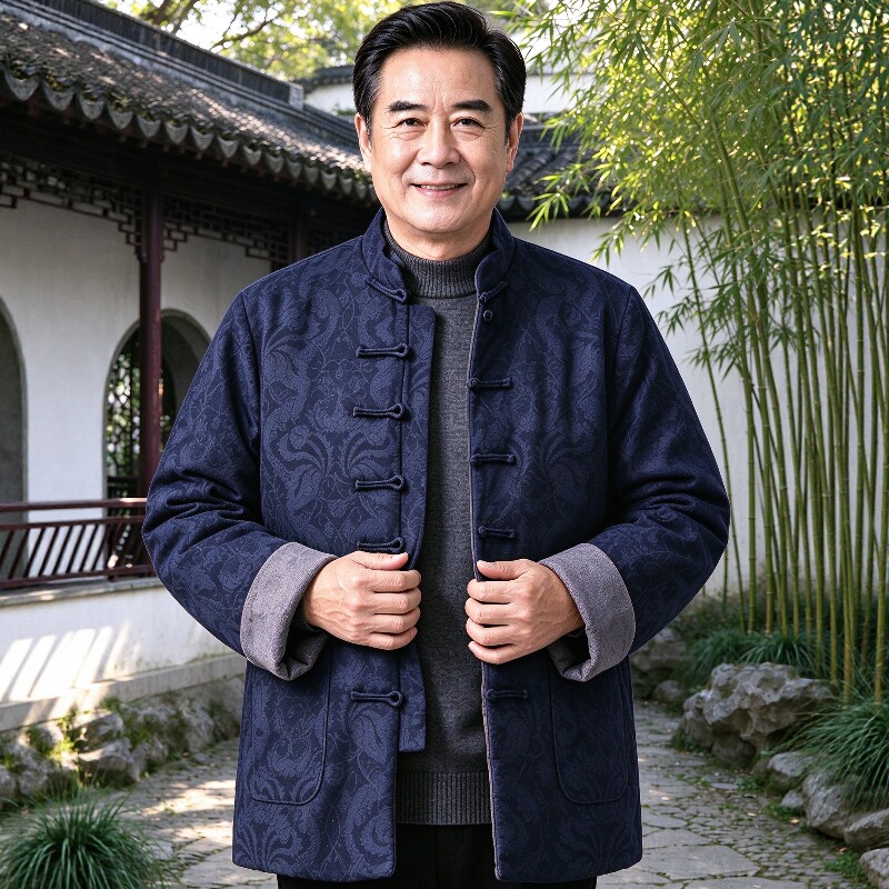 冬季中式国风男士棉服盘扣棉花袄禅意夹棉保暖外套佛系风居士禅服