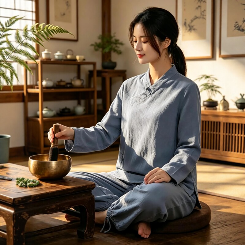 中式修行禅服女春秋佛系禅意女装斜襟改良唐装长袖疗愈打坐居士服
