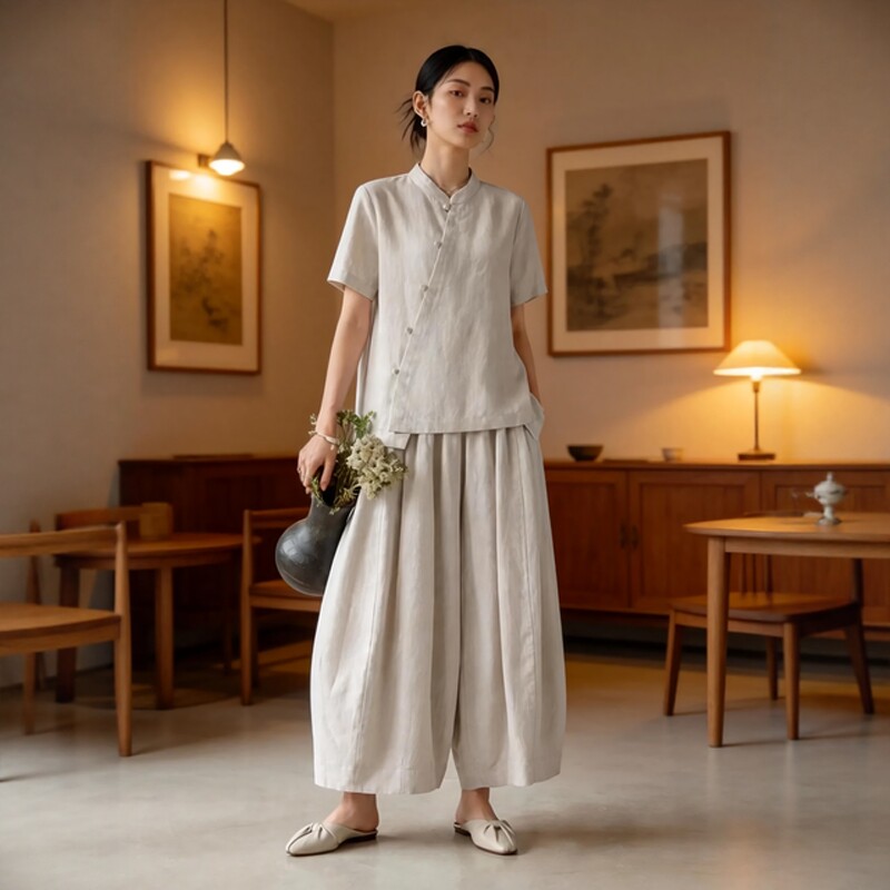 新中式夏季新款女装天丝亚麻套装中国风禅意佛系居士服高级感禅服