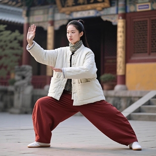 日常八段锦太极拳练功服女秋冬年轻人晨练中式国风棉袄太极服冬装