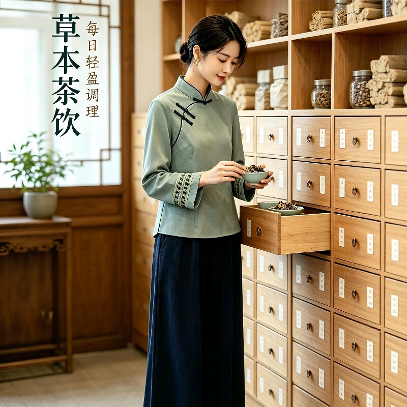 秋冬中医师调理服套装女中式民国风改良斜襟旗袍上衣养生馆工作服