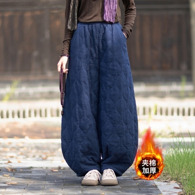 冬季禅修太极裤女款夹棉加厚棉麻亚麻女高端棉裤宽松保暖居士长裤