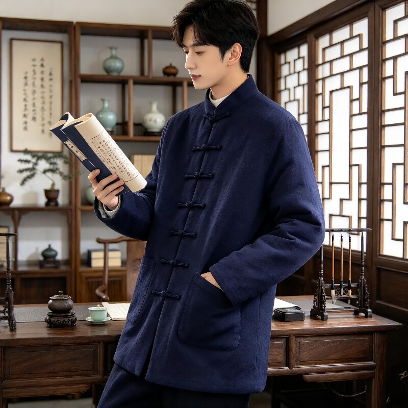 新中式禅意茶服国风男士唐装冬夹棉棉袄复古手工盘扣保暖禅服外套