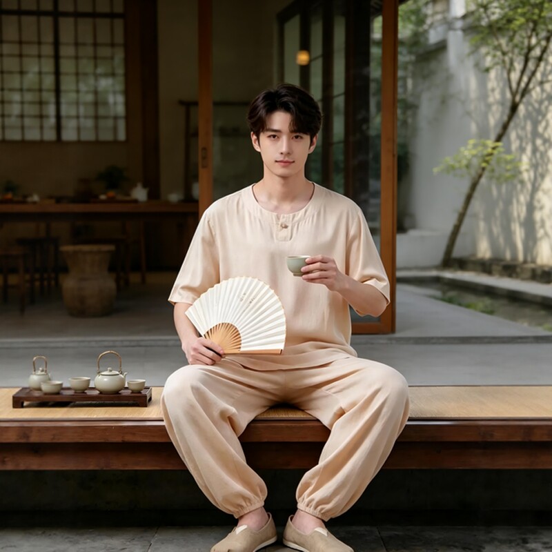 夏季短袖禅服男套装棉绸中国风茶服佛系禅意修行居士太极禅修服女