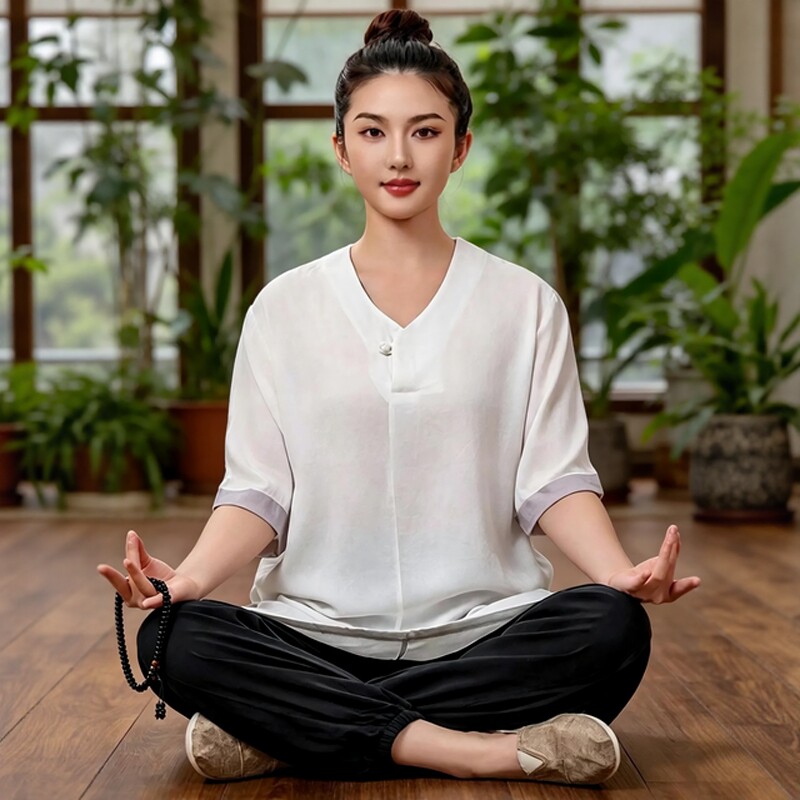 中式国风疗愈师禅服女全棉禅意素衣居士服夏季宽松打坐禅修服套装