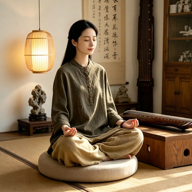 春秋中式修行居士服女禅意棉麻女装茶服中国风禅修服寺院素衣禅服