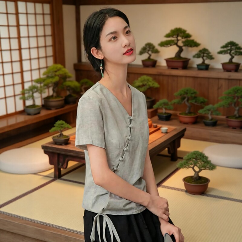2026新款棉麻素衣佛系禅意女装汉服女款夏季中国风上衣居士服茶服