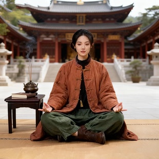 中式复古修行禅服棉袄女冬季禅意佛系居士服棉麻夹棉外套棉衣棉服