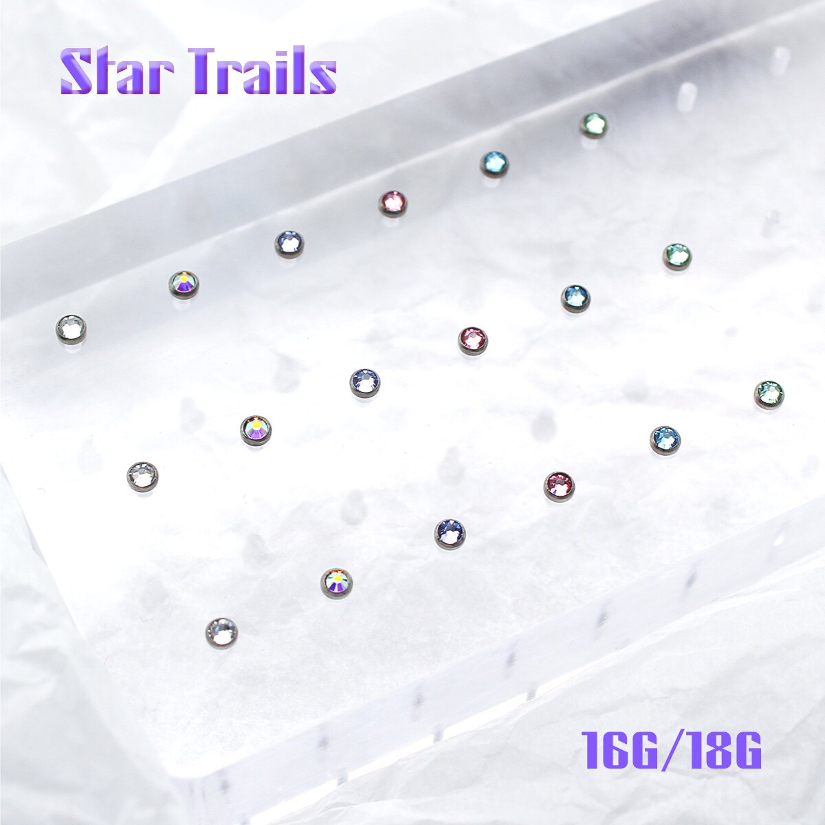 StarTrails mini施华洛 f136钛合金内螺纹手抛耳骨钉鼻钉 16G/18G
