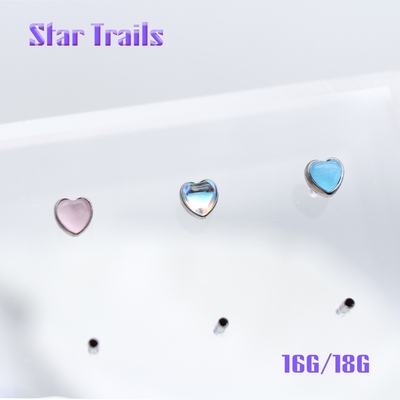 StarTrails 猫眼爱心 f136钛合金内螺纹耳钉耳骨钉 16G/18G