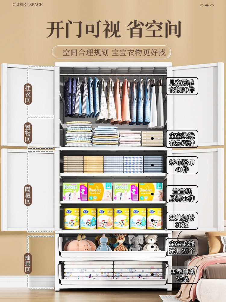 加厚简单的儿童衣柜婴儿衣服储物柜80宽塑料储物柜家庭卧室婴儿衣