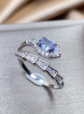 坦桑石戒指S925银镶嵌天然坦桑石Lucky Snake时尚百搭轻奢戒指