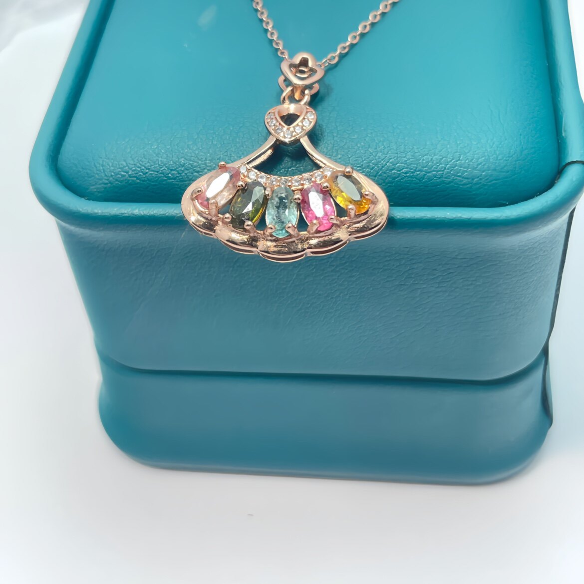 天然碧玺吊坠五福银S925镶嵌轻奢时尚潮流裙子吊坠锁骨链碧玺项链