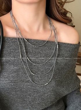 2025新款灰色多层叠戴项链女