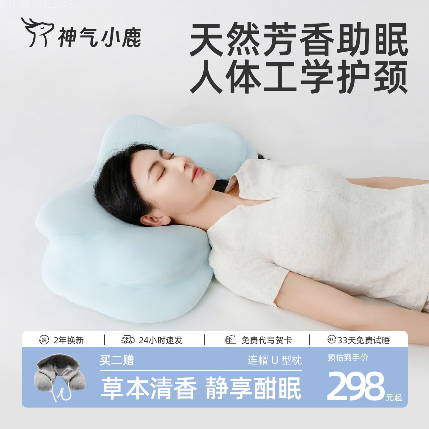 神气小鹿草本工学枕头护颈椎助睡眠侧睡颈椎枕记忆棉护颈云朵枕