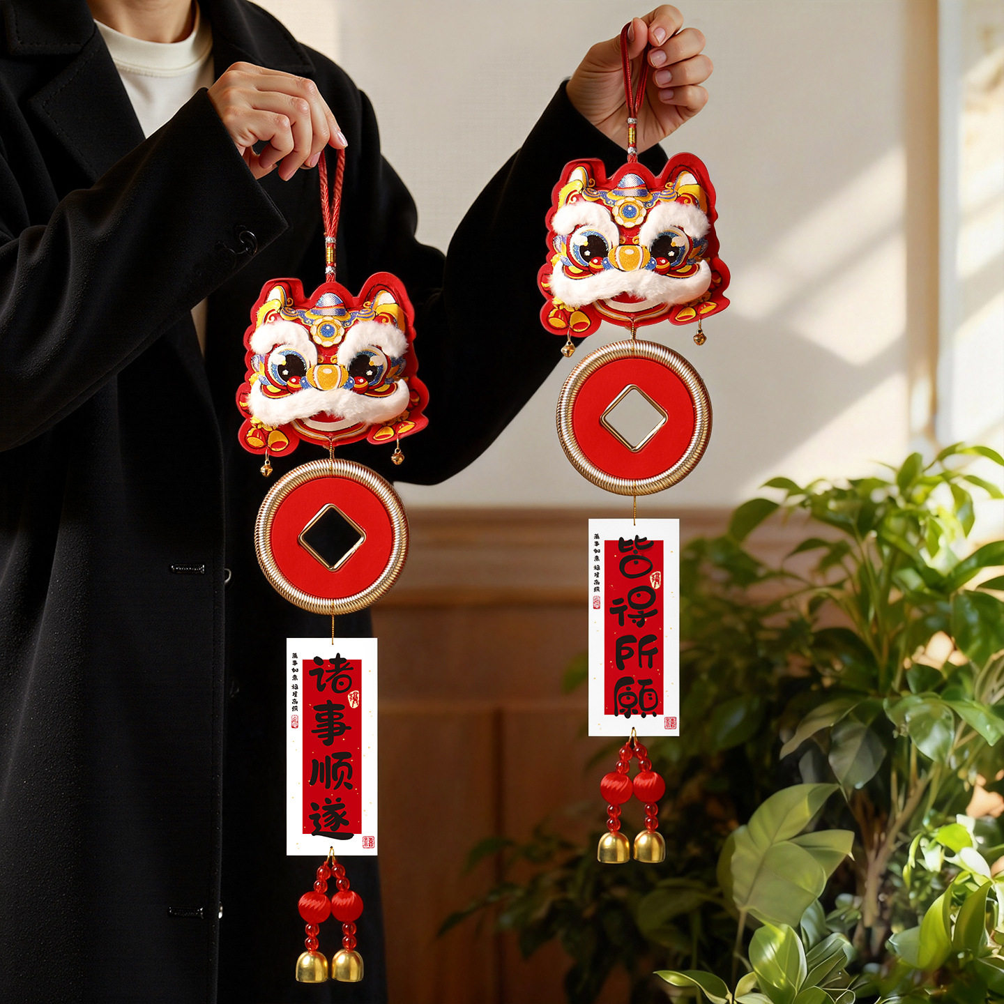 新年装饰品元旦小挂件醒狮挂饰室内门挂玄关过年节日场景氛围布置