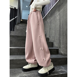 女童卫裤秋冬款2025新款中大童宽松休闲运动裤儿童阔腿加绒直筒裤