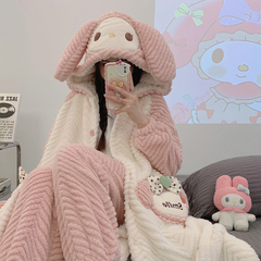 珊瑚绒月子服三件套秋冬季产后纯棉加厚加绒喂奶哺乳孕妇睡衣冬季