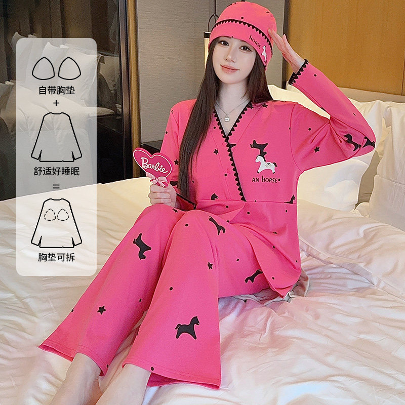 带帽子纯棉月子服夏季薄款产妇哺乳睡衣春秋产后喂奶孕妇家居服女