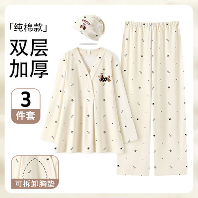 带胸垫月子服纯棉全棉吸汗秋冬款哺乳孕妇睡衣夏季薄款产后家居服 — 5