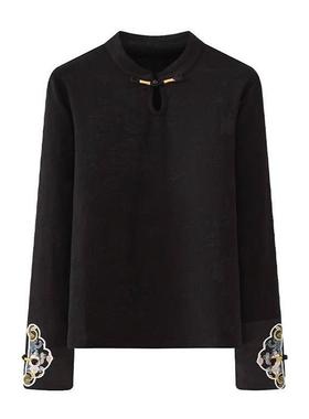 新中式国风打底衫女2025春秋新款小立领袖口刺绣马甲内搭上衣