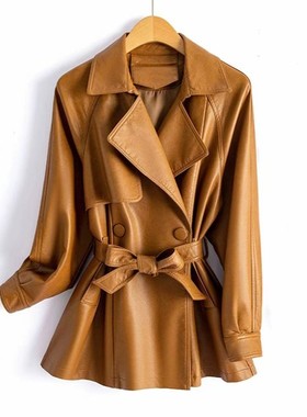 2025秋季新款时尚洋气气质皮风衣外套收腰显瘦休闲皮衣外套上衣