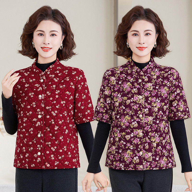 老年冬季保暖碎花棉服外套