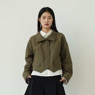 SIMPLY 翻领复古单排扣通勤风衣外套女 PUT长绒棉宽松短款