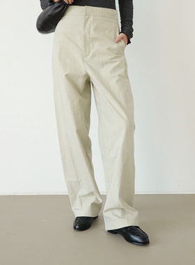 SIMPLY PUT简约长绒棉双面织造休闲弯刀阔型通勤裤女