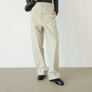 SIMPLY 女 PUT简约长绒棉双面织造休闲弯刀阔型通勤裤