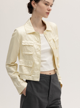 SIMPLY PUT金属丝精致率性短款修身简约通勤工装夹克外套女