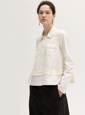 SIMPLY PUT长绒棉褶皱花边蓬蓬A摆伞型工装甜美夹克外套女