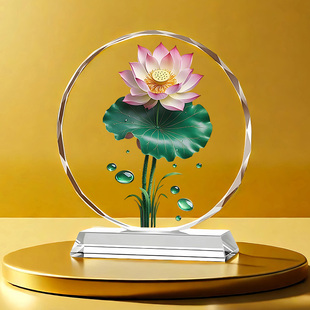 荷荷美美水晶摆件招财好寓意桌面摆件装 饰莲花办公室桌面精美