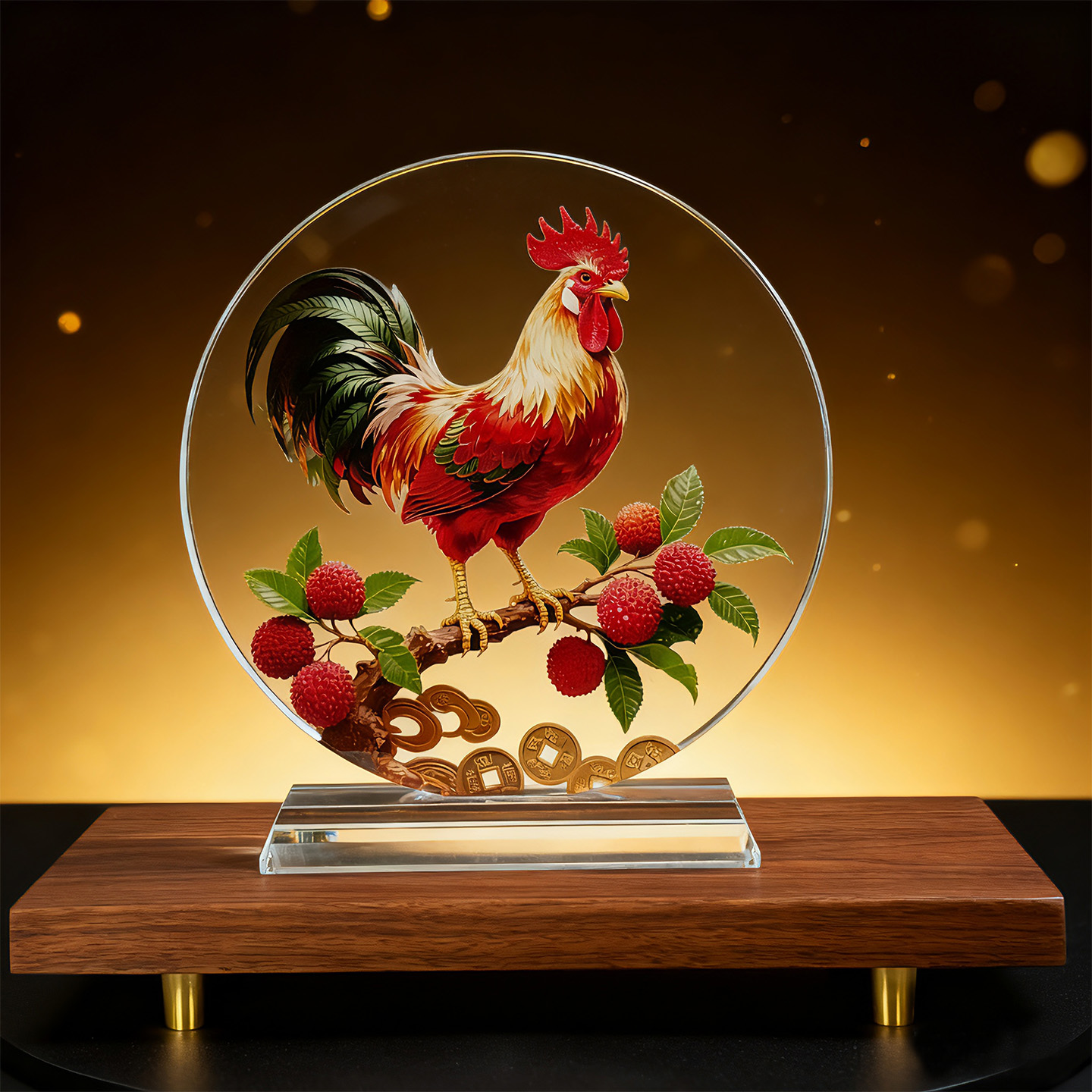 公鸡荔枝内雕水晶大公鸡摆件吉祥物办公桌面橱柜装饰乔迁开业送礼