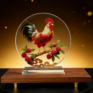 公鸡荔枝内雕水晶大公鸡摆件吉祥物办公桌面橱柜装 饰乔迁开业送礼