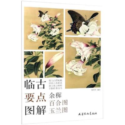 【书】临古要点图解（余穉百合图玉兰图）郑玲玲编绘 国画玉兰花临摹技法原大白描底稿工笔百合花卉画法步骤详解书籍