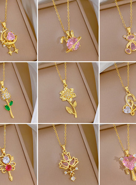 【钛钢】多元素风格铜微镶项链组合女真金电镀Ins网红精致锁骨链