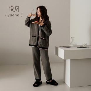悦内半边绒睡衣女秋冬款 珊瑚绒加厚加绒毛绒保暖家居服小香风 冬季