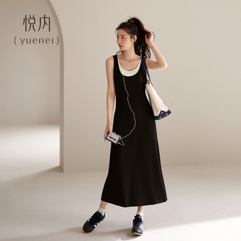 悦内带胸垫一体睡裙女睡衣纯棉夏季无袖吊带背心长款连衣裙家居服