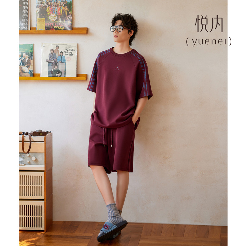悦内睡衣男士夏季纯棉短袖短裤家居服男款休闲圆领运动套装可外穿