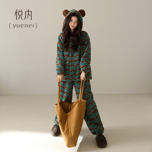 可外穿 法兰绒加厚珊瑚绒加绒家居服保暖冬天款 悦内睡衣女款 秋冬季